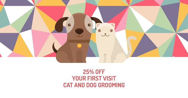 Pet Grooming Services Offer with Cute Dog and Cat Facebook AD Modelo de Design