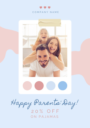 Parent's Day Pajama Sale Announcement with Happy Family Poster A3 Tasarım Şablonu