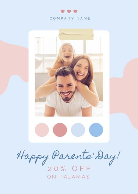Parent's Day Pajama Sale Announcement with Happy Family Poster A3 Modelo de Design