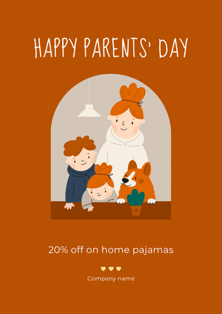 Parent's Day Pajama Sale with Illustration Poster Design Template