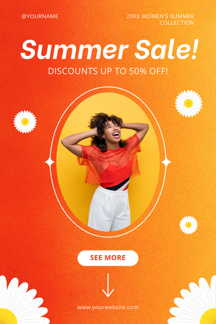 Happy African American Woman on Summer Fashion Sale Pinterest Design Template