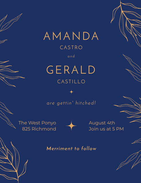 Wedding Card on Elegant Blue Layout Invitation 13.9x10.7cm Šablona návrhu