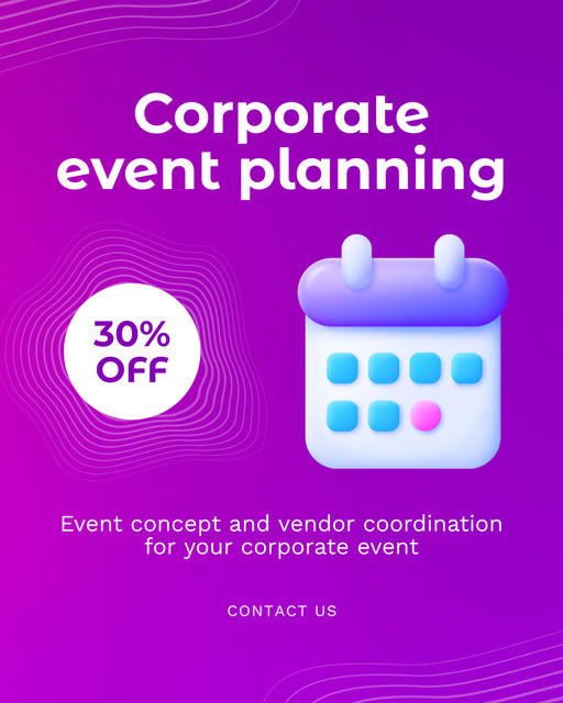 Szablon projektu Offer Discounts on Corporate Event Planning at Bright Gradient Instagram Post Vertical