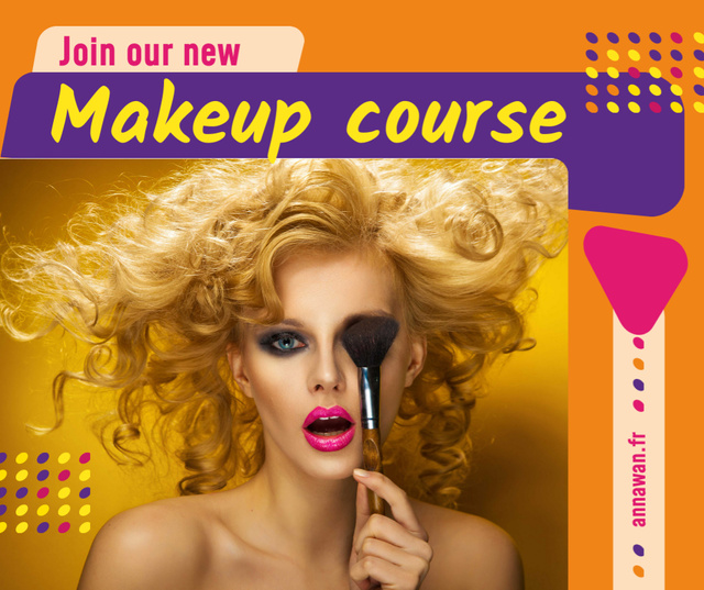 Makeup Course Ad Attractive Woman Holding Brush Facebook Design Template