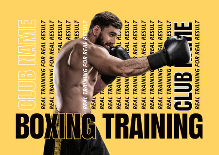 Man on Boxing Training Yellow Postcard Design Template