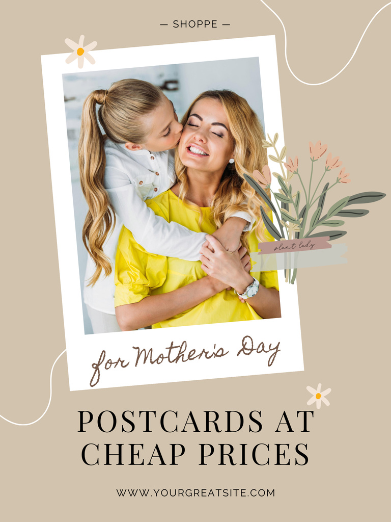 Mother's Day Postcards Offer on Beige with Happy Family Poster 36x48in Design Template