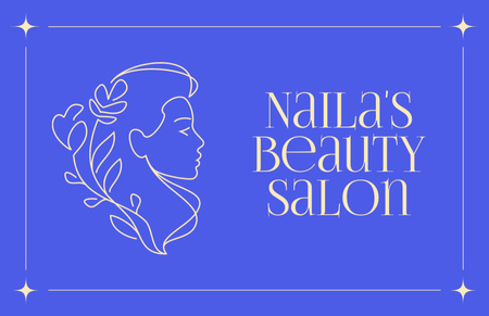 Szablon projektu Reklama salonu piękności z kreatywną ilustracją kobiety Business Card 85x55mm