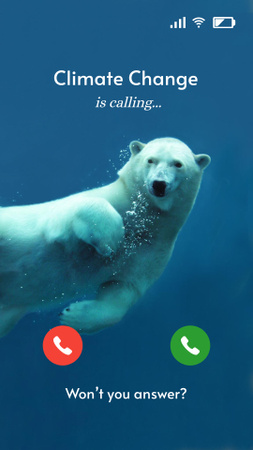Designvorlage bewusstsein für den klimawandel mit weißem bären unter wasser für Instagram Story