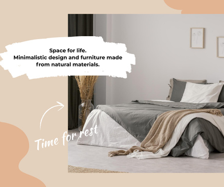 Stylish Bedroom Interior in Grey Colors Facebook – шаблон для дизайна