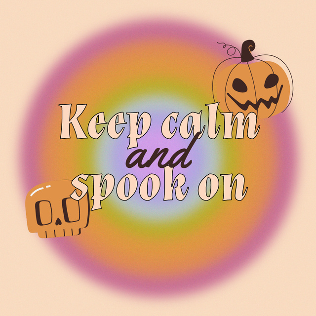 Designvorlage Funny Phrase about Halloween with Scary Pumpkin and Skull für Animated Post