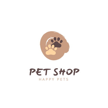 Pet Shop Ad with Cute Paws Prints Logo Design Template