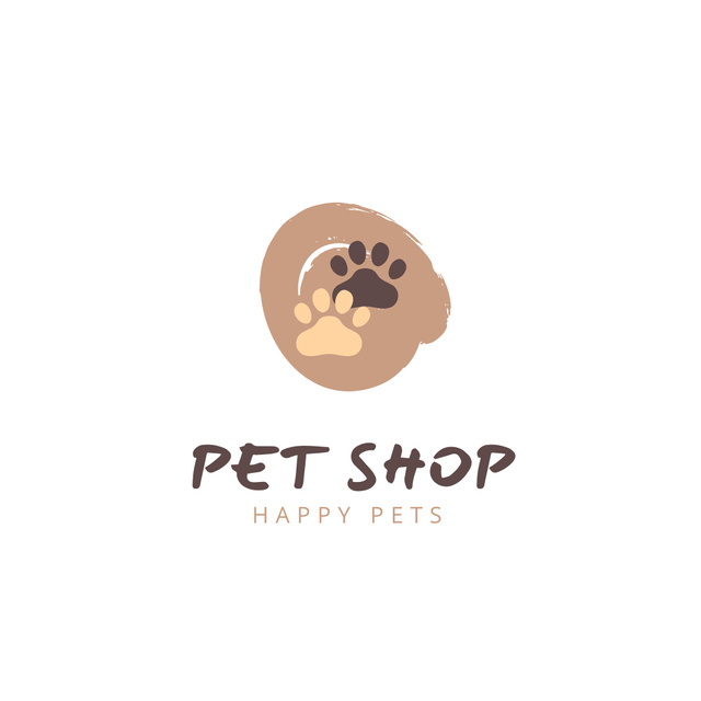 Pet Shop Ad with Cute Paws Prints Logoデザインテンプレート