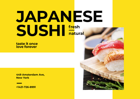 Sushi japonês de frutos do mar na placa de madeira Poster A2 Horizontal Modelo de Design