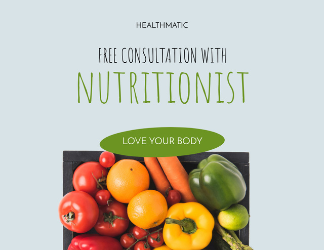 Ontwerpsjabloon van Flyer 8.5x11in Horizontal van Doctor Nutritionist Free Consultation With Vegetables