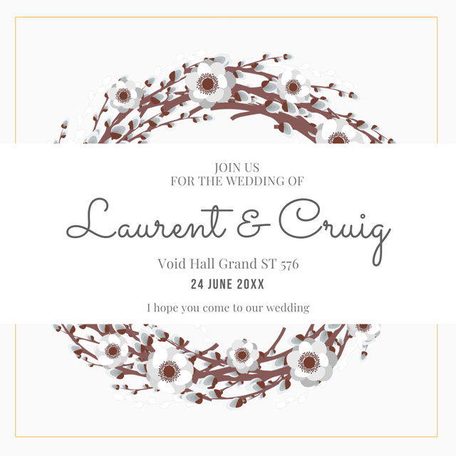 Wedding Invitation with Floral Wreath on Grey Instagramデザインテンプレート