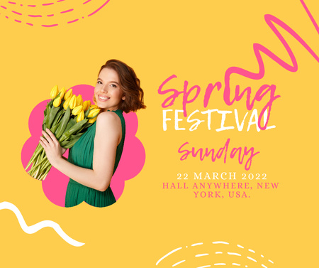 Spring Festival Announcement on Yellow Facebook Design Template