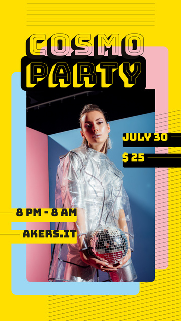 Party Invitation Girl in Raincoat with Disco Ball Instagram Story Šablona návrhu