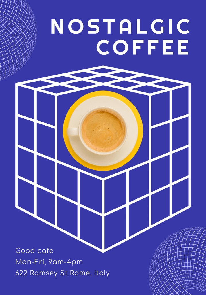 Psychedelic Ad of Coffee Shop with Hot Coffee Poster 28x40in Design Template