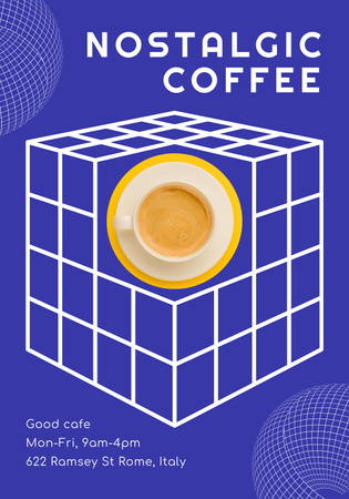 Anúncio psicodélico de cafeteria com café quente Poster 28x40in Modelo de Design