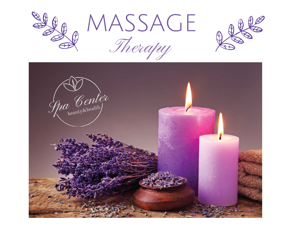 Massage Therapy Offer with Lavender Candles Large Rectangle Design Template