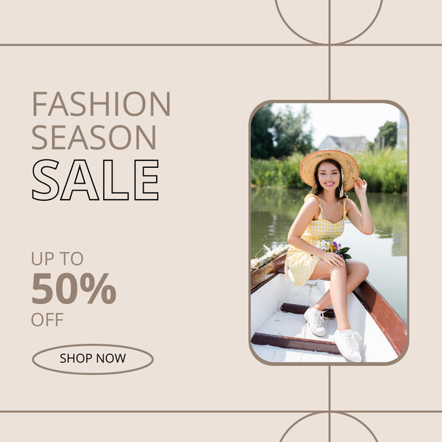 Template di design Fashion Season Sale Offer At Half Price With Straw Hat Instagram
