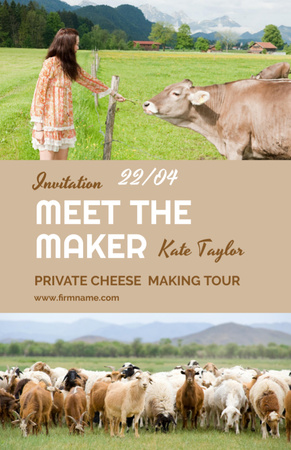 Designvorlage Angebot für eine private Besichtigung der Käsefabrik mit der Kuh der Farm für Invitation 5.5x8.5in