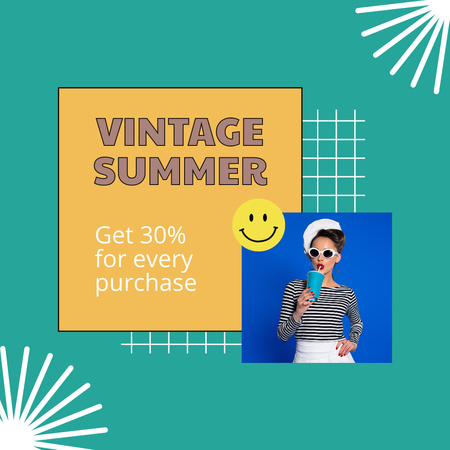 Vintage summer fashion sale Instagram AD tervezősablon