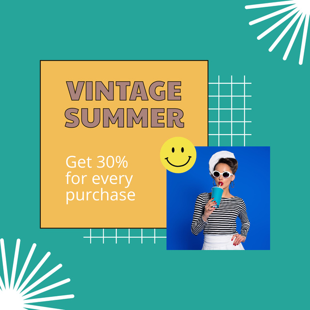 Vintage summer fashion sale Instagram AD tervezősablon