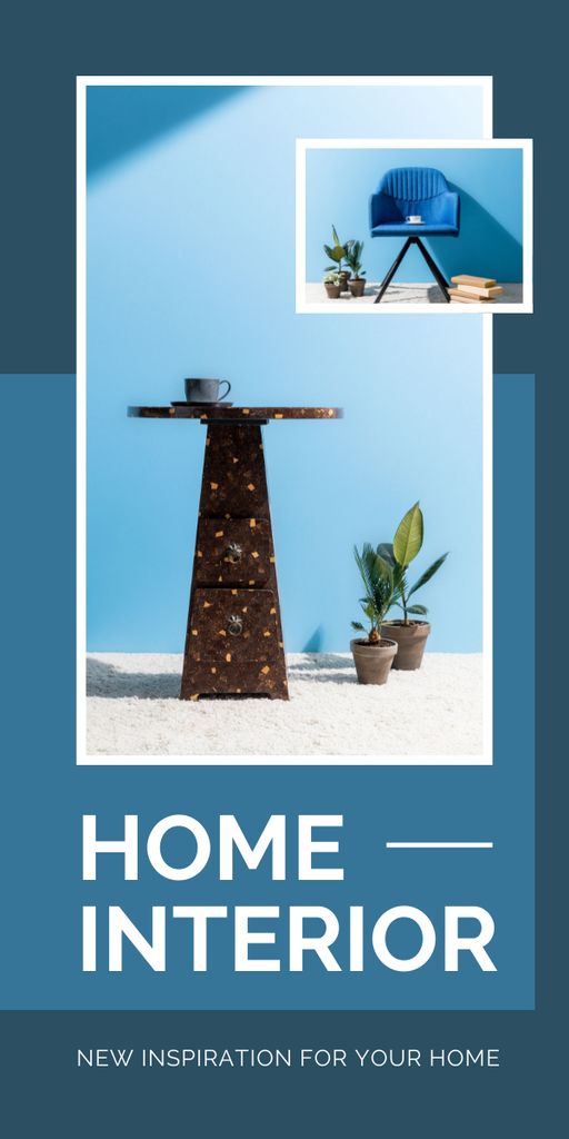 Home Interior Design and Accessories Blue Graphic Design Template