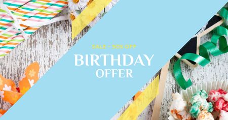 Birthday Offer with Festive Decoration Facebook ADデザインテンプレート