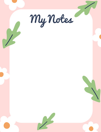 My Daily Notes with Floral Pattern Notepad 107x139mm Tasarım Şablonu