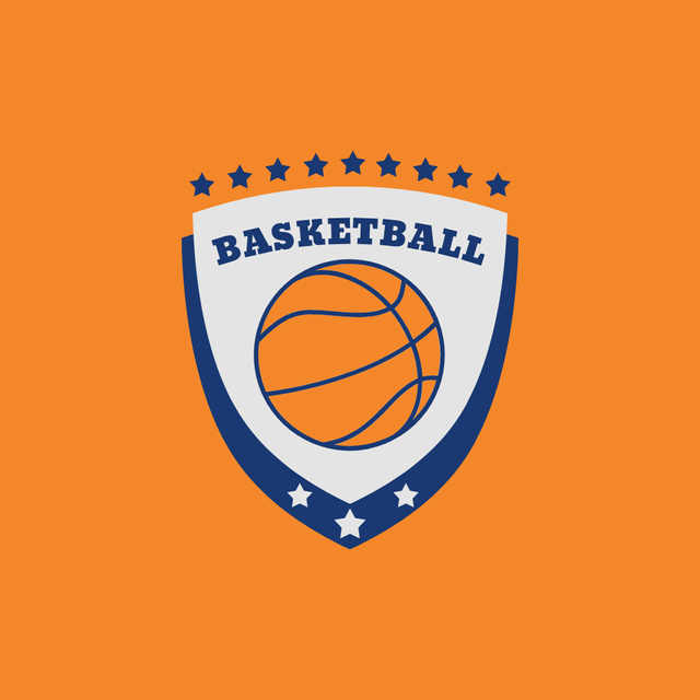 basketball  logo design with ball and stars on shield Logo Design Template