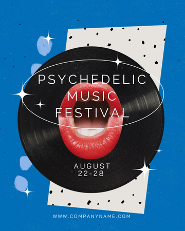 Psychedelic Music Festival Announcement with Image of Retro Album Poster 16x20in – шаблон для дизайна