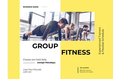 Sport Club Ad with Group of Young People Standing in Plank Position Poster A2 Horizontal Design Template