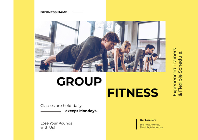 Sport Club Ad with Group of Young People Standing in Plank Position Poster A2 Horizontal Modelo de Design