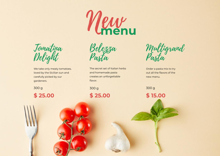 Italian Restaurant Menu Offer with Pasta Ingredients Poster A2 Horizontal Design Template