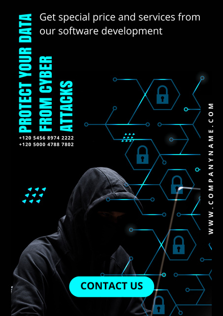 Cyber Security Ad with Hacker Poster Design Template