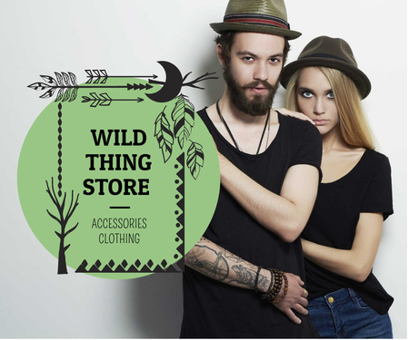 Template di design Fashion Store Ad Young Couple in Black Outfits Large Rectangle