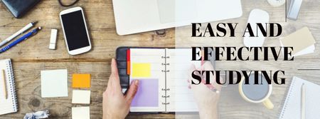 Easy and effective studying with Stationery and smartphone Facebook cover Πρότυπο σχεδίασης