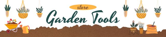 Ontwerpsjabloon van Ebay Store Billboard van Garden Tools Sale Offer with Pot Flowers