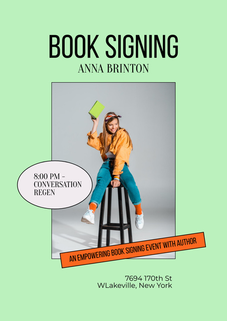 Designvorlage Book Signing Announcement with Author für Poster