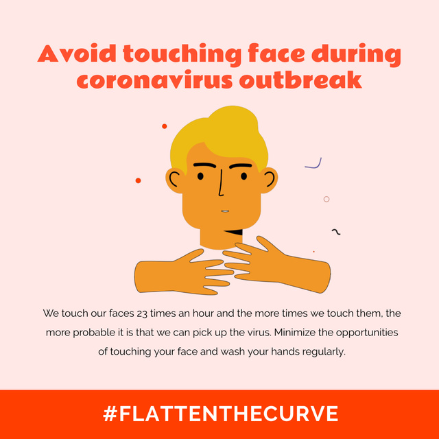 #FlattenTheCurve Coronavirus awareness with Man touching face Animated Postデザインテンプレート