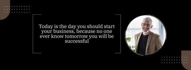 Ontwerpsjabloon van Facebook cover van Quote about Starting Business with Confident Businessman