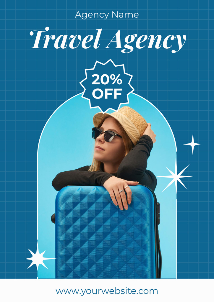 Discount Offer from Travel Agency on Blue Poster Design Template