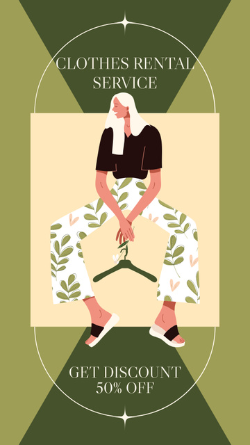 Designvorlage Rental clothes services cartoon green für Instagram Story