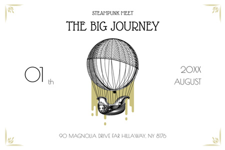 Steampunk event with Air Balloon Flyer 4x6in Horizontal Design Template