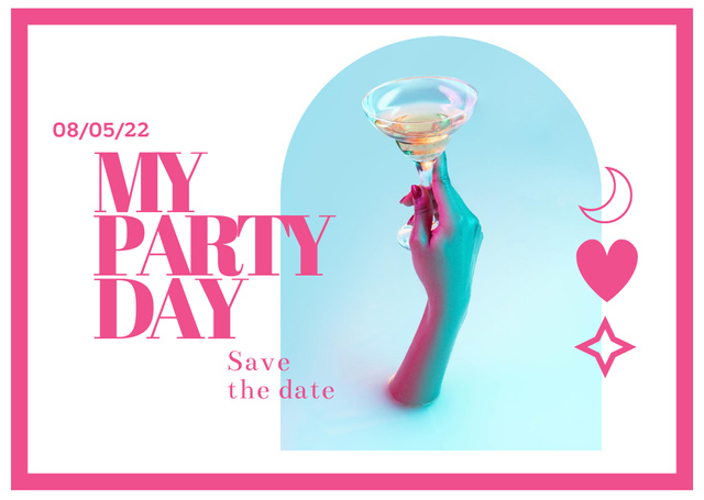 Party Announcement with Woman holding Cocktail Cardデザインテンプレート