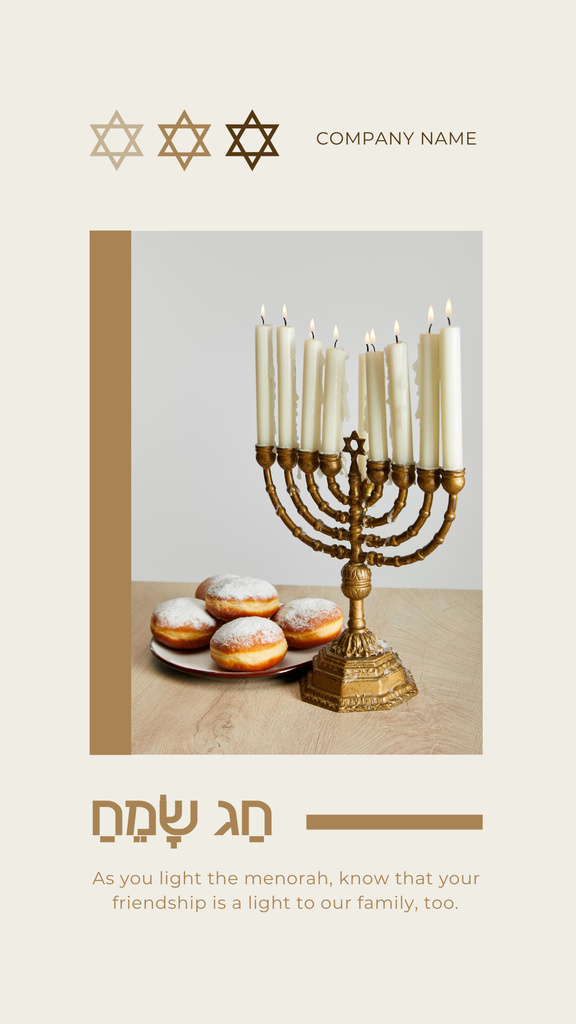 Hanukkah Holiday Greeting with Menorah and Doughnuts Instagram Story Šablona návrhu