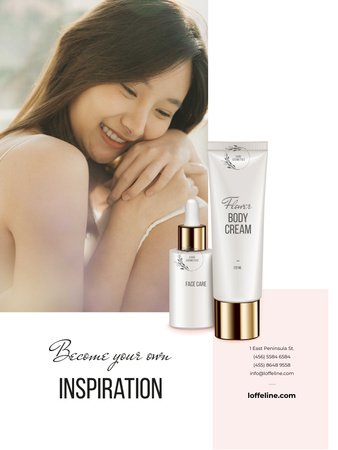 Skincare Products Ad with Young Woman Poster USデザインテンプレート