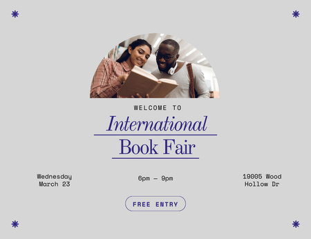 Platilla de diseño Book Fair Announcement on Grey Invitation 13.9x10.7cm Horizontal